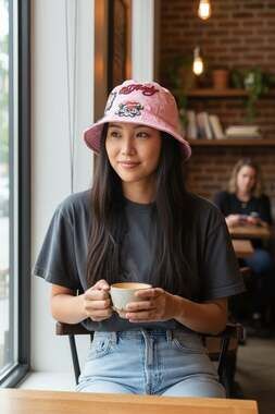 Ed Hardy Pink Multi-Patch Tattoo Graphic Bucket Hat